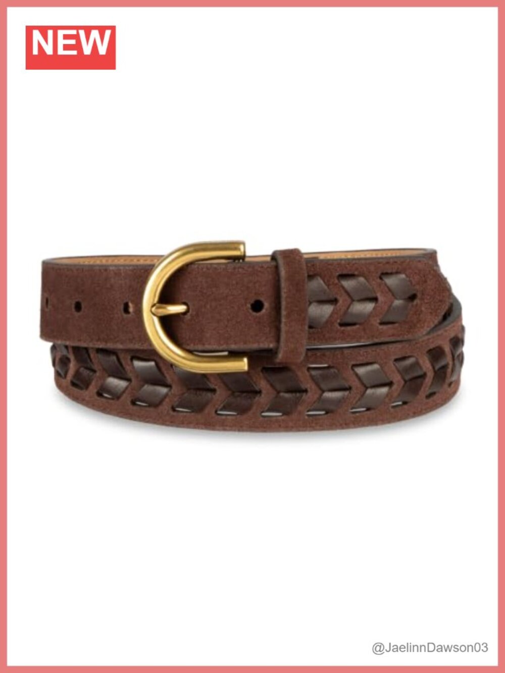 Genuine Leather Belt with Buckle, Adjustable Fit, Laced Detail, 1.25-Inch